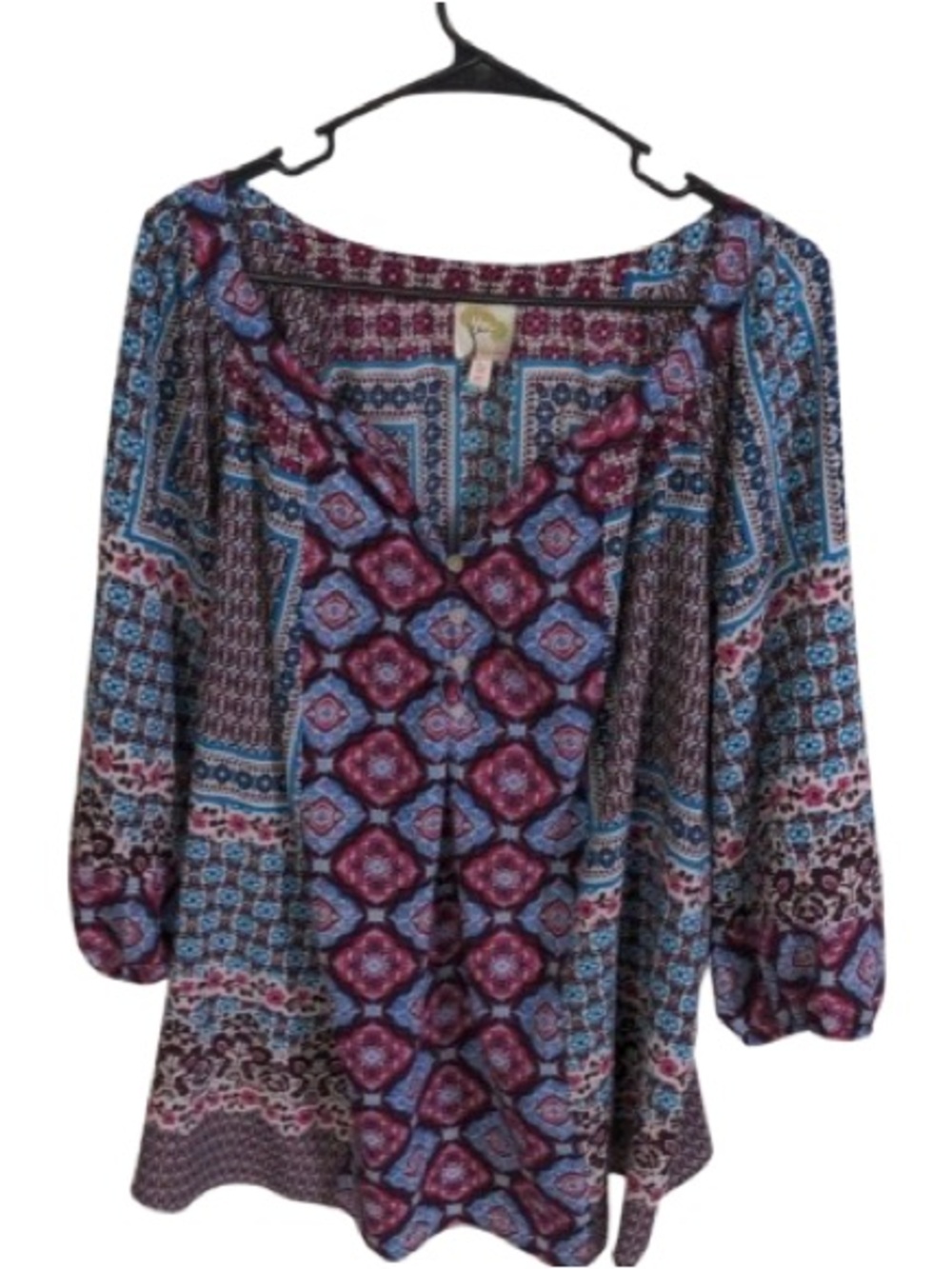 fig and flower Blue and Purple Boho Peasant Tunic Plus Size 3X Flowy Top